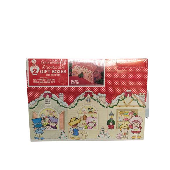 Vintage Strawberry Shortcake Christmas Holiday Gift Box Set of 2 with 2 Tags New - Picture 1 of 9